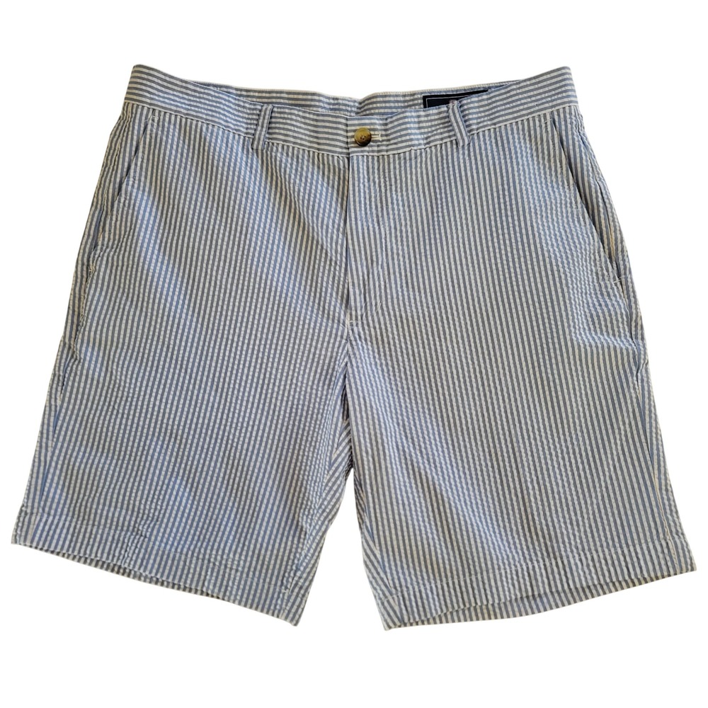 Vineyard Vines Breaker Short Mens 36 Blue White Seersucker Striped 100% Cotton